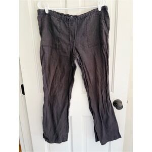 London Jean 100% Linen Drawstring Wide Leg Pants Black Medium Coastal Boho